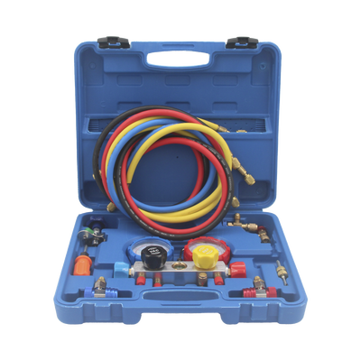 Juego de manómetros para aire acondicionado, herramienta de carga de refrigerante, doble válvula con adaptadores de acoplamiento rápido, manguera de 1.5 metros para refrigerantes : R410A, R32, R134A, R22