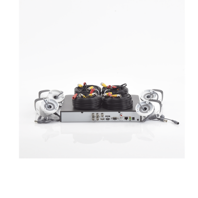 (MICRÓFONO INTEGRADO) KIT TURBOHD 5 Megapixel / DVR 4 Canales / 4 Cámaras Bala con Micrófono Integrado (exterior 2.8 mm) / Fuente de Poder / Accesorios de Instalación