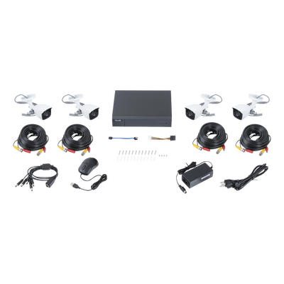 KIT TurboHD 1080p / DVR 4 canales / 4 Cámaras Bala de Metal / Fuente de Poder / Accesorios de Instalación
