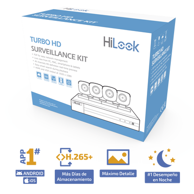 KIT TurboHD 1080p / DVR 4 canales / 4 Cámaras Bala de Metal / Fuente de Poder / Accesorios de Instalación