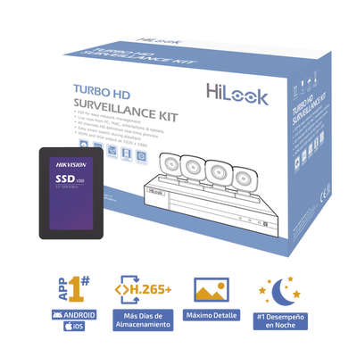 KIT TurboHD 1080p + SSD de 1 TB (1024 GB) / DVR 4 canales / 4 Cámaras Bala de Metal / Fuente de Poder / Accesorios de Instalación