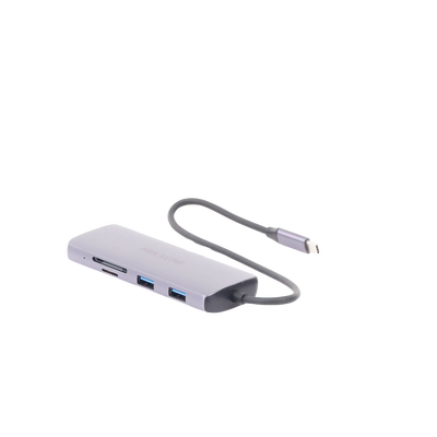 Hub (Adaptador) USB - C / 8 en 1 / 1 Salida HDMI (4K) / 1 Salida USB 2.0 / 3 Salidas USB 3.0 / 1 Salida SD (Memoria SD) / 1 Salida TF (Micro SD) / 1 Entrada USB - C (Carga Rapida / 100 Watts)