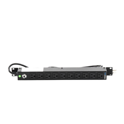Multicontacto Horizontal (PDU) de 10 Contactos (NEMA 5-15R) Rack 19" 1UR. Voltaje Entrada/Salida: 120Vca/15A
