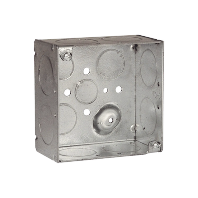 Caja Cuadrada Galvanizada de 4" x 4"/ Profundidad de 2 1/8" /8 Entradas 1", 3 Entradas 1/2" y  2 Entradas 3/4"/ Soldada.