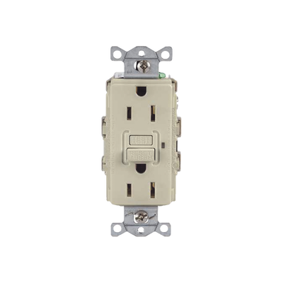 Contacto de Auto-verificación GFCI con Interruptor de Falla a Tierra de 15 A 125 V 2 Polos/ Color Marfil / Nema 5-15R / Grado Industrial Comercial.