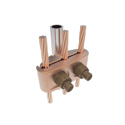 Conector Mecánico para 3 Cables para Calibre  4 AWG  - 2/0 AWG  a Tubería de 3/8" o Varilla 5/8" - 3/4" Perno 3/8".