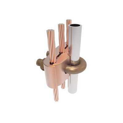 Conector Mecánico para 3 Cables para Calibre 2/0 AWG - 250 KCMIL a Tubería de 3/8"  o  Varilla 5/8" - 3/4".