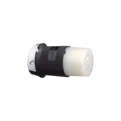 Conector Industrial con Bloqueo de Media Vuelta / 20 A 125 V CA / 2 Polos 3 Hilos / Nema L5-20R / Color Blanco y Negro.