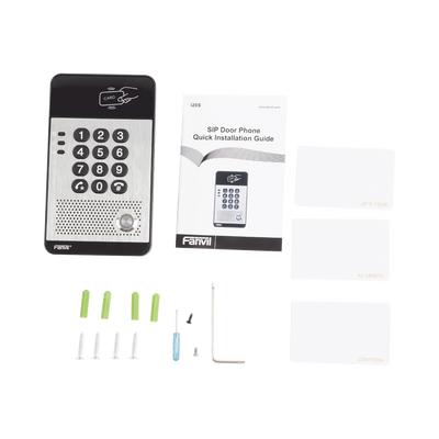 Audio Portero IP con 2 líneas SIP, relevador integrado, teclado numérico y lectora de tarjetas RFID para control de acceso, PoE