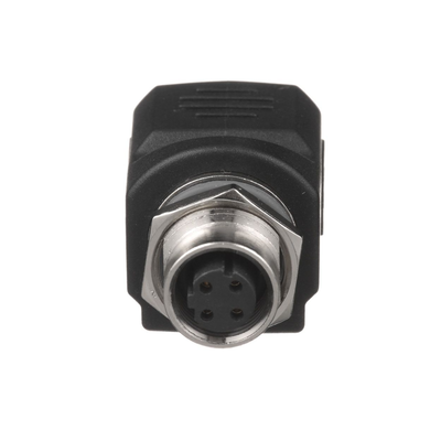 Adaptador IndustrialNet™ de M12 D-Code a Rj45, para Uso en Redes Industriales, Protección IP20 en RJ45 e IP68 en M12, Color Negro