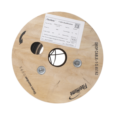 Carrete de 1 km de Fibra Óptica Drop, Interior/Exterior G.657A2 Monomodo de 1 hilo (unifibra), Dieléctrica, Forro Negro