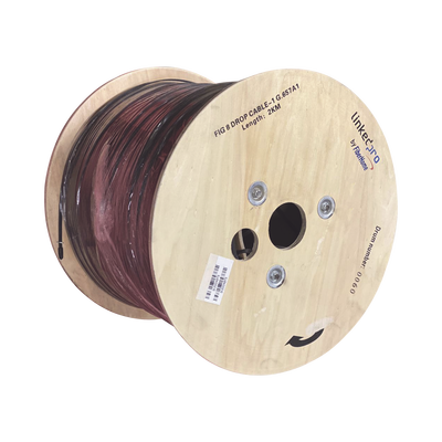 Carrete de 2 km de Fibra Óptica Aérea Mini Figura 8 G.657A1 tipo Drop, Monomodo de 1 Hilo (unifibra), Color Negro, Span 80