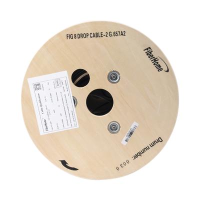 Carrete de 1 km de Fibra Óptica Aérea Mini Figura 8 G.657A2 tipo Drop, Monomodo de 2 Hilos (bifibra), Diseñada para Fusionarse, Color Negro, Span 80, (No Soporta Conectores Mecánicos)