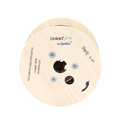 Carrete de 1 km de Fibra Óptica Aérea Mini Figura 8 G.657A2 tipo Drop, Monomodo de 2 Hilos (bifibra), Diseñada para Fusionarse, Color Negro, Span 80, (No Soporta Conectores Mecánicos)