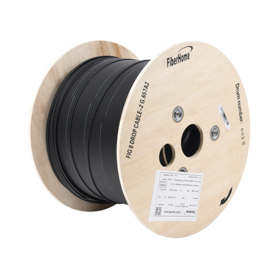 Carrete de 1 km de Fibra Óptica Aérea Mini Figura 8 G.657A2 tipo Drop, Monomodo de 2 Hilos (bifibra), Diseñada para Fusionarse, Color Negro, Span 80, (No Soporta Conectores Mecánicos)