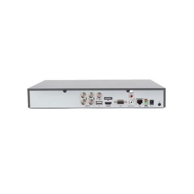 DVR 4 Canales TURBOHD + 4 Canales IP / 8 Megapixel (4K) / Audio de dos vías por Coaxitron / ACUSENSE / Reconocimiento Facial / 1 Bahía de Disco Duro / Salida de Video en Full HD / H.265+