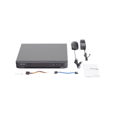 DVR 4 Canales TURBOHD + 4 Canales IP / 8 Megapixel (4K) / Audio de dos vías por Coaxitron / ACUSENSE / Reconocimiento Facial / 1 Bahía de Disco Duro / Salida de Video en Full HD / H.265+