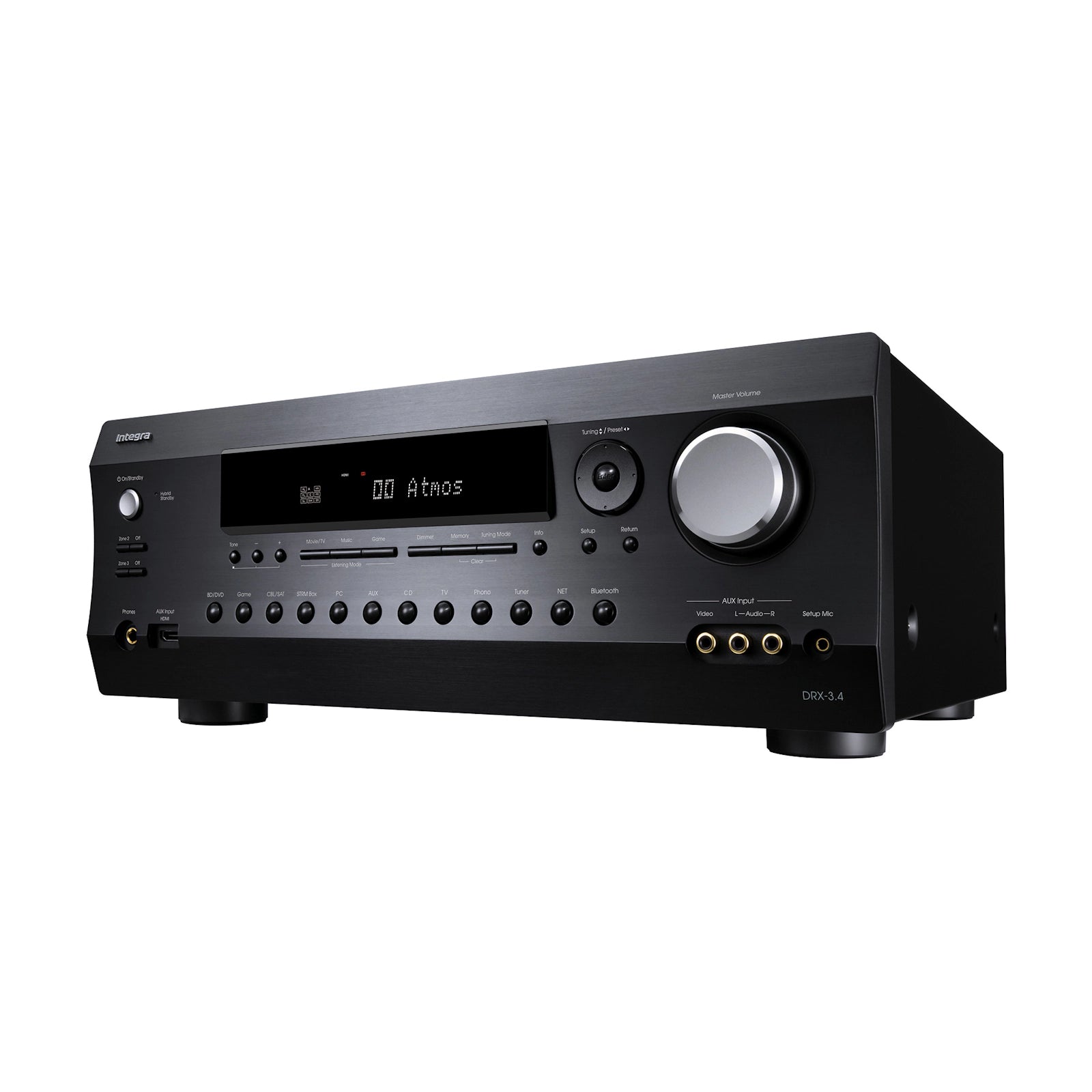 Integra DRX-3.4 Receptor A/V. 9.2 ch 100W/ch con procesamiento Dolby Atmos/DTS:X (7.2.2/5.2.4). Vídeo 8K/60p (HDMI 2.1) Incluye Dirac Live para corrección de sala. Certificación IMAX Enhanced. Excelente para integración domótica y audio multizona Zona 2/3