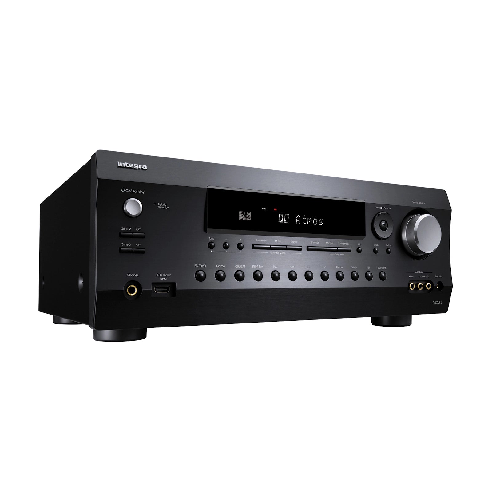 Integra DRX-3.4 Receptor A/V. 9.2 ch 100W/ch con procesamiento Dolby Atmos/DTS:X (7.2.2/5.2.4). Vídeo 8K/60p (HDMI 2.1) Incluye Dirac Live para corrección de sala. Certificación IMAX Enhanced. Excelente para integración domótica y audio multizona Zona 2/3