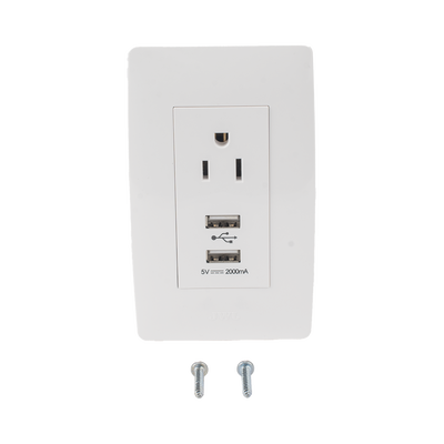 Contacto Sencillo de 15 A/ 127 V CA y 2 Conectores USB de 5 V CD 2A / Color Blanco.