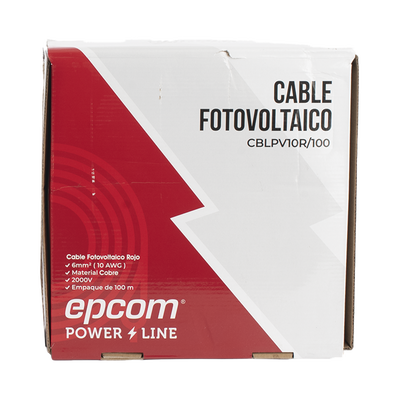 Kit de 2 rollos de 100 metros de cable fotovoltaico de cobre, rojo y negro, calibre 10 AWG (6mm²), Tipo PV,  1000/2000 V y 120°C.
