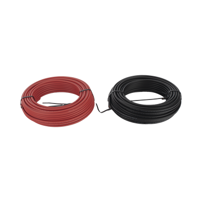 Kit de 2 rollos de 50 metros de cable fotovoltaico de cobre, rojo y negro, calibre 10 AWG (6mm²), Tipo PV,  1000/2000 V y 120°C.