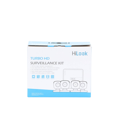 Kit TurboHD 720p / DVR 4 canales / 4 Cámaras Bala de Metal / 4 Cables 18 Mts / H.265+ / 1 Fuente de Poder Profesional / Accesorios de Instalación