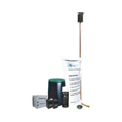 Kit de tierra física (VARIGROUND) con supresor de pico (SOHO) y accesorios de instalación.
