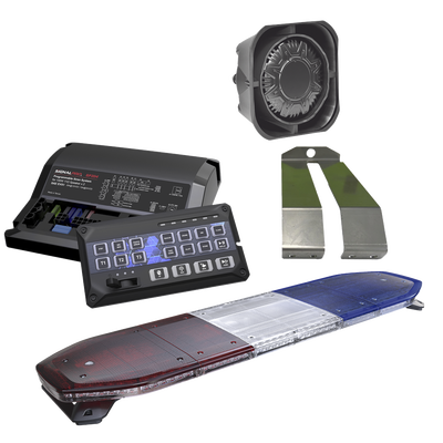 Kit de Sirena, Bocina y Torreta de 48", Con 216 LEDs, Dual Color, Frente: Rojo/Blanco, Azul/Blanco, Trasero: Rojo/Ámbar, Azul/Ámbar