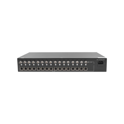 Kit de 16 canales para transmisión de ALIMENTACION (NO SOPORTA COAXITRON)( de 36 Vcc a 12 Vcc) y video (HD-TVI) a distancias de hasta 250 m.