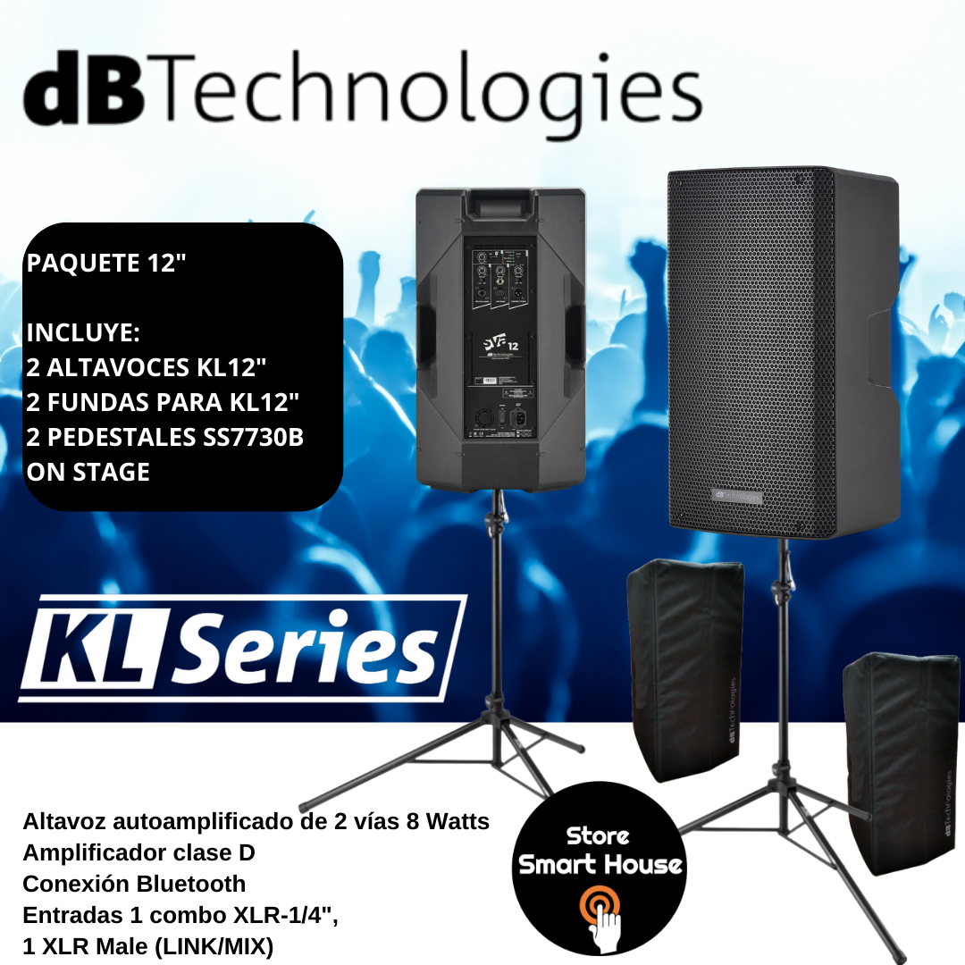 dBTechnologies KL SERIES PACK 12" Set de audio que incluye: 2 Altavoces KL12, 2 Fundas Para Kl12, 2 Pedestales On Satge.