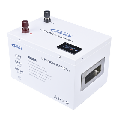 Batería de Litio LiFePO4 12.8Vcc, 100Ah, 1.28KwH, Pantalla LCD para Monitoreo Local, Carcasa Metálica