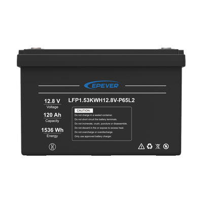 Batería de Litio LiFePO4 Ciclo Profundo 12.8Vcc, 120 Ah, 1.53Kwh, para Exterior, Libre de Mantenimiento