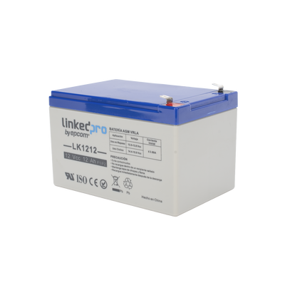Batería 12 V / 12 Ah / UL / Tecnología AGM / Vida útil promedio de 5 años / Uso en equipo electrónico / Intrusión / Incendio/ Control de acceso / Video Vigilancia / Terminales F1 ( Incluye adaptador F2 )