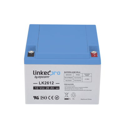 Batería 12 V / 26 Ah / UL / Tecnología AGM / Vida útil promedio de 5 años /Para uso en equipo electrónico, Alarmas de Intrusión / Incendio/ Control de acceso / Video Vigilancia / Terminales M5
