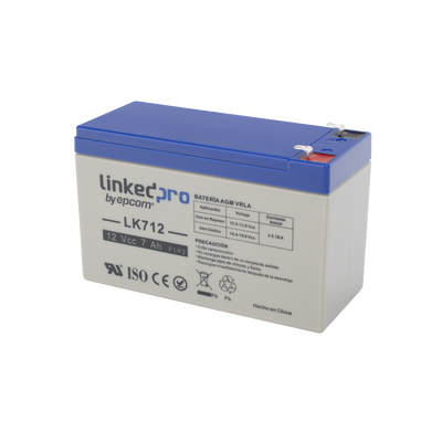 Batería 12 V / 7 Ah / UL / Tecnología AGM / Vida útil promedio 5 años / Uso en equipo electrónico, Alarmas de Intrusión / Incendio / Control de acceso / Video Vigilancia / Terminales F1 ( Incluye adaptador F2 )