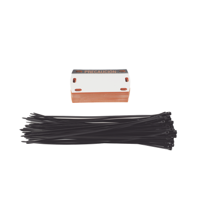 Etiqueta Autolaminada para Identificación de Fibra Optica Paquete de 25 piezas, Para Uso Interior/Exterior, Dimensiones de 90 x 50 mm, Color Negro con Naranja