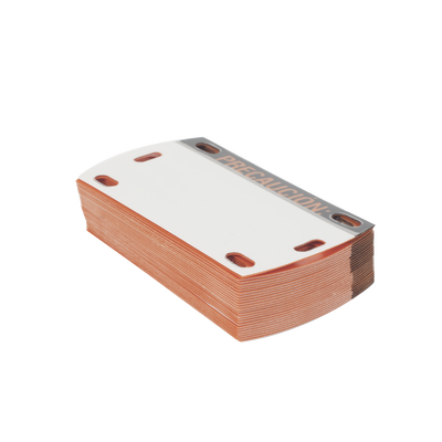 Etiqueta Autolaminada para Identificación de Fibra Optica Paquete de 25 piezas, Para Uso Interior/Exterior, Dimensiones de 90 x 50 mm, Color Negro con Naranja