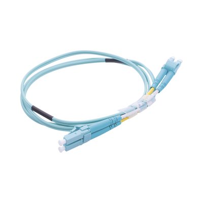 Jumper de Fibra Óptica Multimodo OM3 50/125 LC-LC OFNR (Riser), 2.0 mm, Dúplex, Aqua, 1 metro