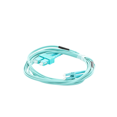 Jumper de Fibra Óptica Multimodo OM3 50/125 LC-SC OFNR (Riser), 2.0 mm, Dúplex, Aqua, 3 metros