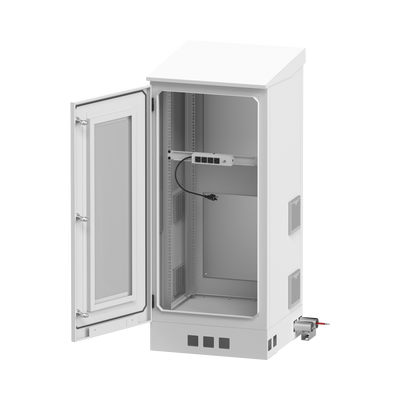 Gabinete de Piso para Exterior con Ventiladores y Termostato con Rack de 19" de 16 U + Espacio para Baterías, Se envía el Gabinete Armado.