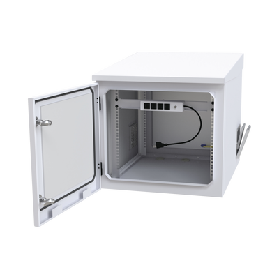 Gabinete PROFUNDO hasta 705 mm  de profundidad, de Exterior de 9UR con Ventiladores y Termostato, Se envía el Gabinete Armado, (Montaje a poste o torre se vende por separado).