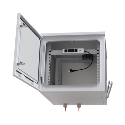 Gabinete PROFUNDO hasta 705 mm  de profundidad, de Exterior de 9UR con Ventiladores y Termostato, Se envía el Gabinete Armado, (Montaje a poste o torre se vende por separado).