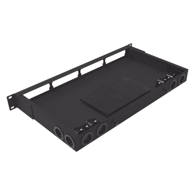 Distribuidor de fibra óptica vacio 19in, Acepta 4 placas Acopladoras de Linkedpro, hasta 24 fibras, 1UR, Incluye charola de empalme