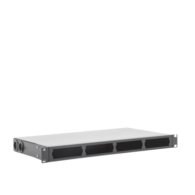 Distribuidor de fibra óptica vacio 19in, Acepta 4 placas Acopladoras de Linkedpro, hasta 24 fibras, 1UR, Incluye charola de empalme