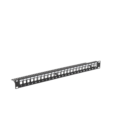 Patch panel modular sin blindaje de 24 puertos, 1U, con barra para organizar cable
