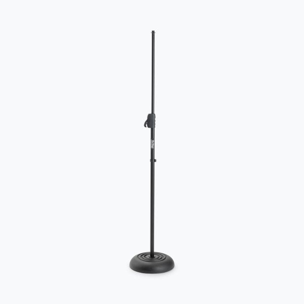 ON STAGE MS7201QRB Pedestal para micrófono telescópico de liberación rápida con base redonda para escenario, Rango de altura de 34 a 62" (86.36 a 157.48 cm)(negro)