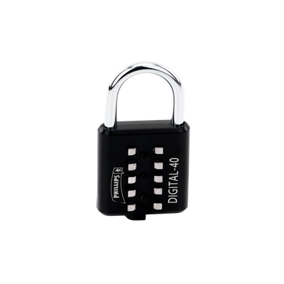 Candado Digital de Combinación M40 / No Requiere Llave / Combinación única integrada por 4 dígitos / Color Negro.