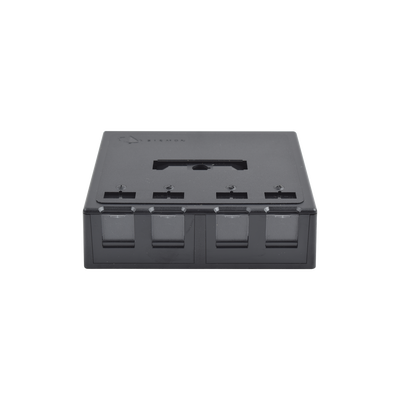 Caja de Montaje Superficial, Acepta 4 Módulos MAX, Con Puerta Protectora, Color Negro