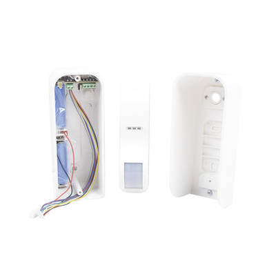 Sensor de Movimiento Tipo Cortina / 100 % Exterior / Alimentado por baterias / Doble tecnologia MW & PIR / Compatible con cualquier panel de alarma